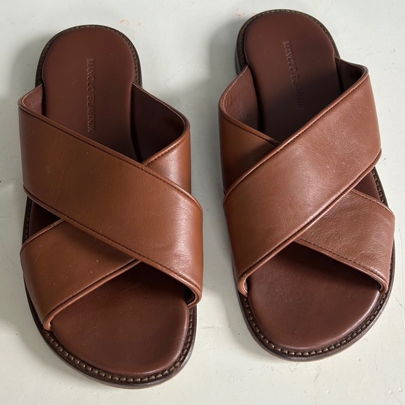Manolo Blahnik Sandals Mens size 7 Brown Leather Criss Cross Slide Italy Euro - Picture 5 of 9